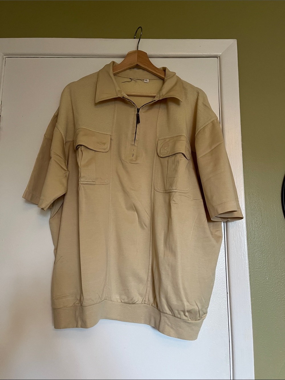 Men's Short Sleeve Half-Zip Pocket Shirt in Beige